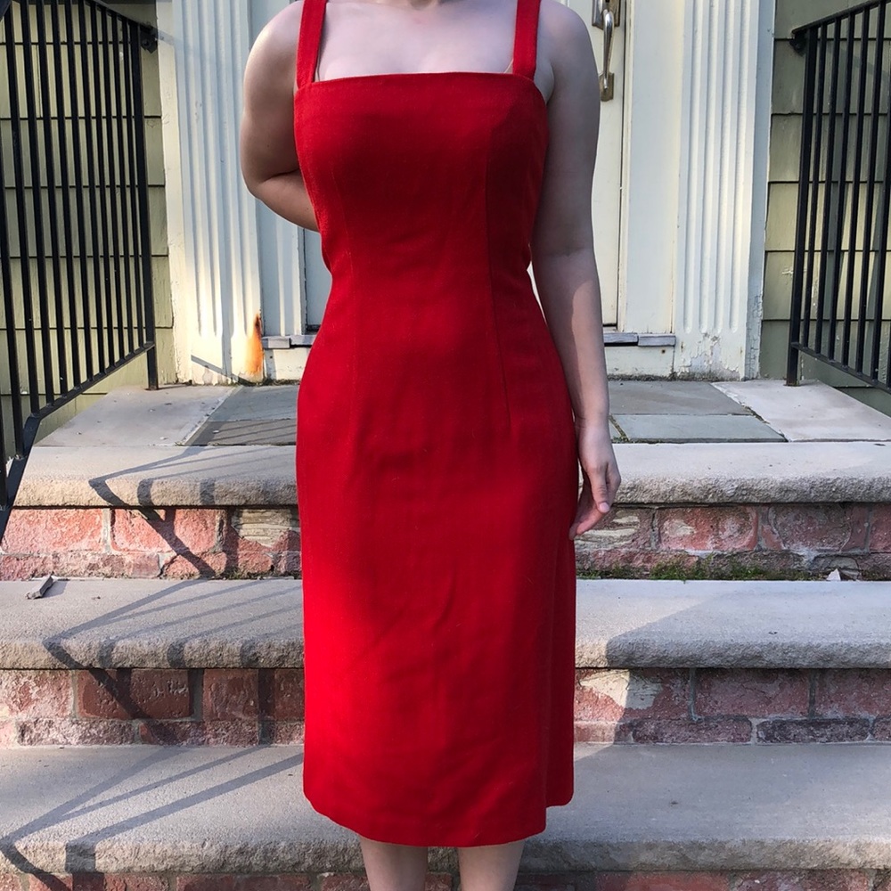J.Crew red wool midi dress
